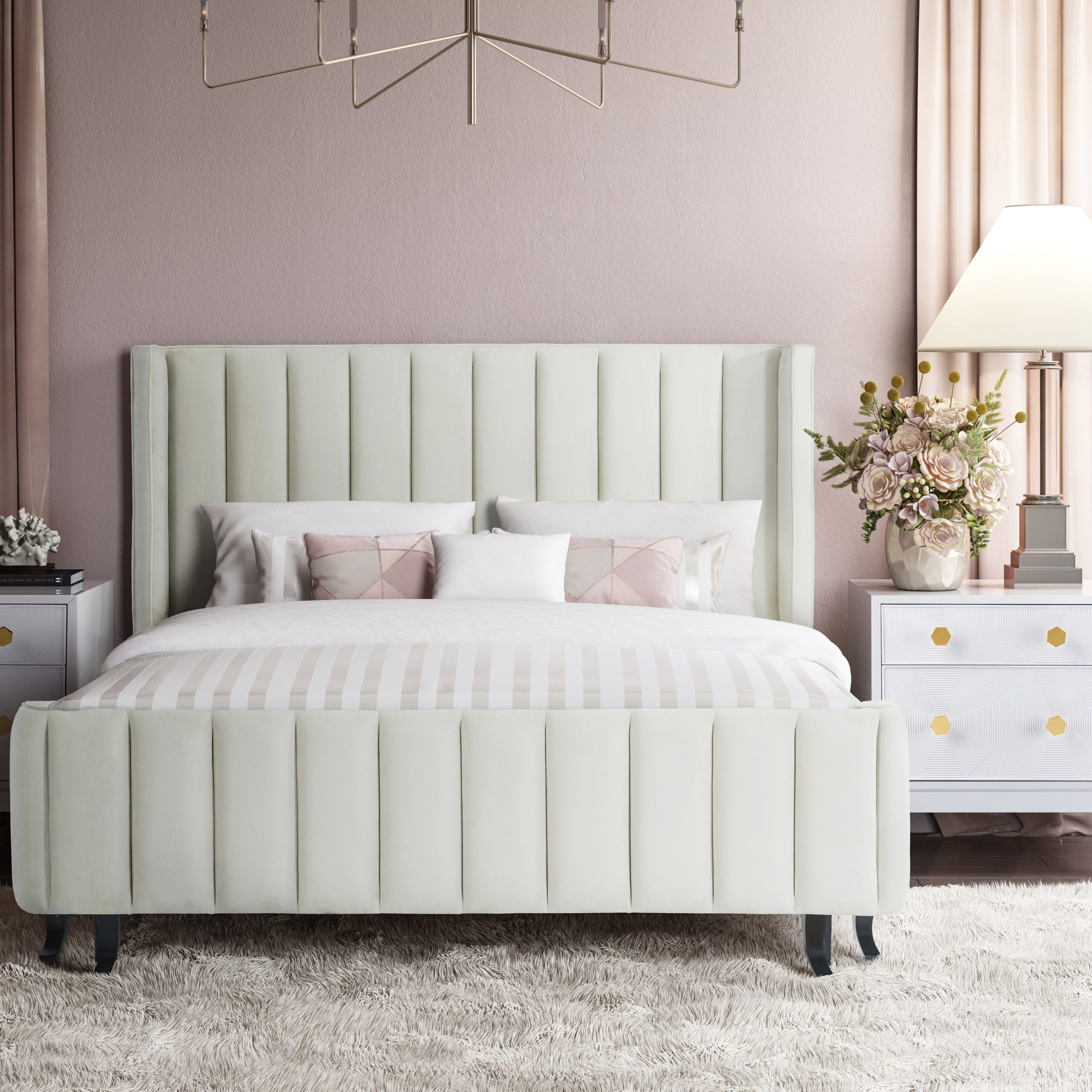 WAVERLY CREAM VELVET BED IN QUEEN - Image 2