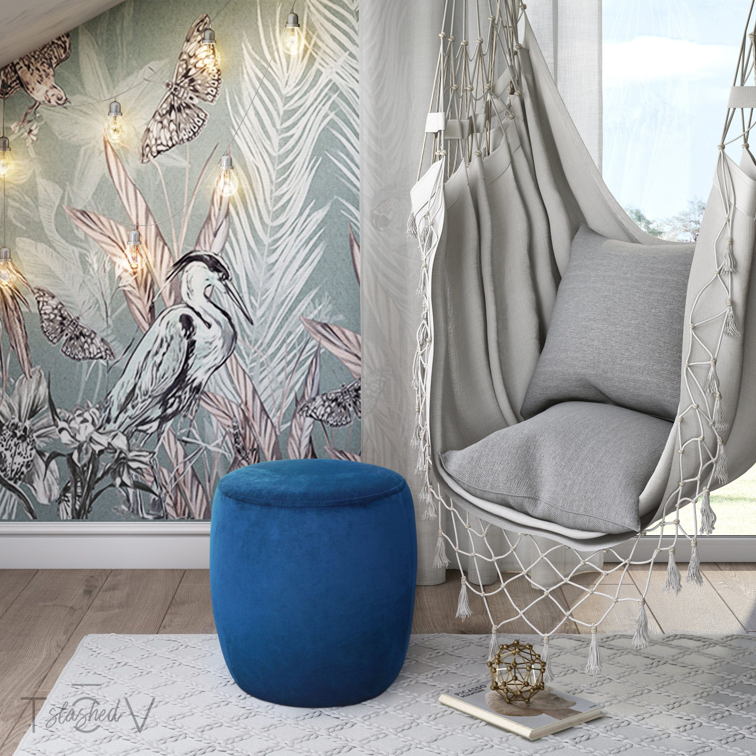 WILLOW NAVY VELVET OTTOMAN - Image 2