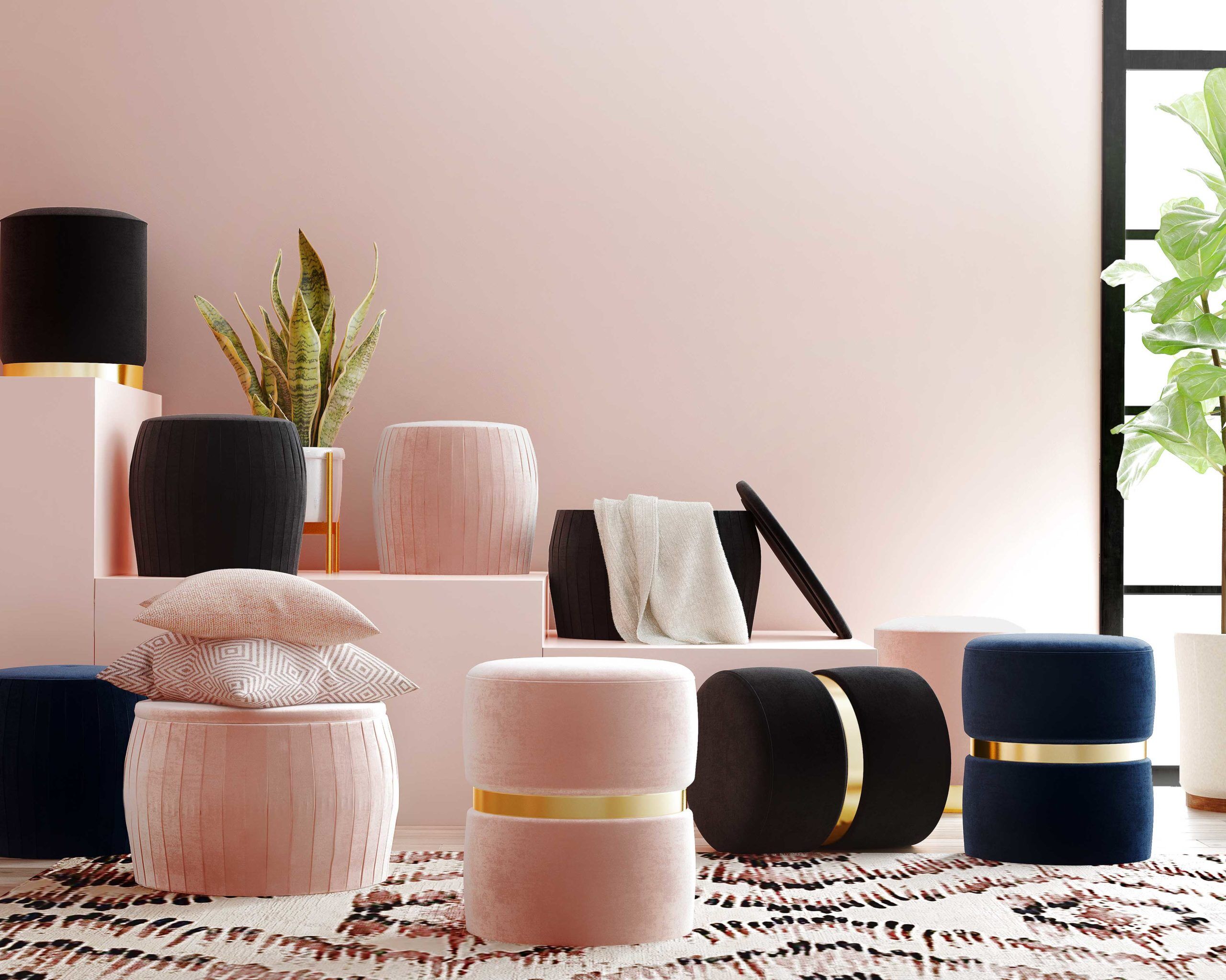 YAMMA NAVY VELVET OTTOMAN - Image 2