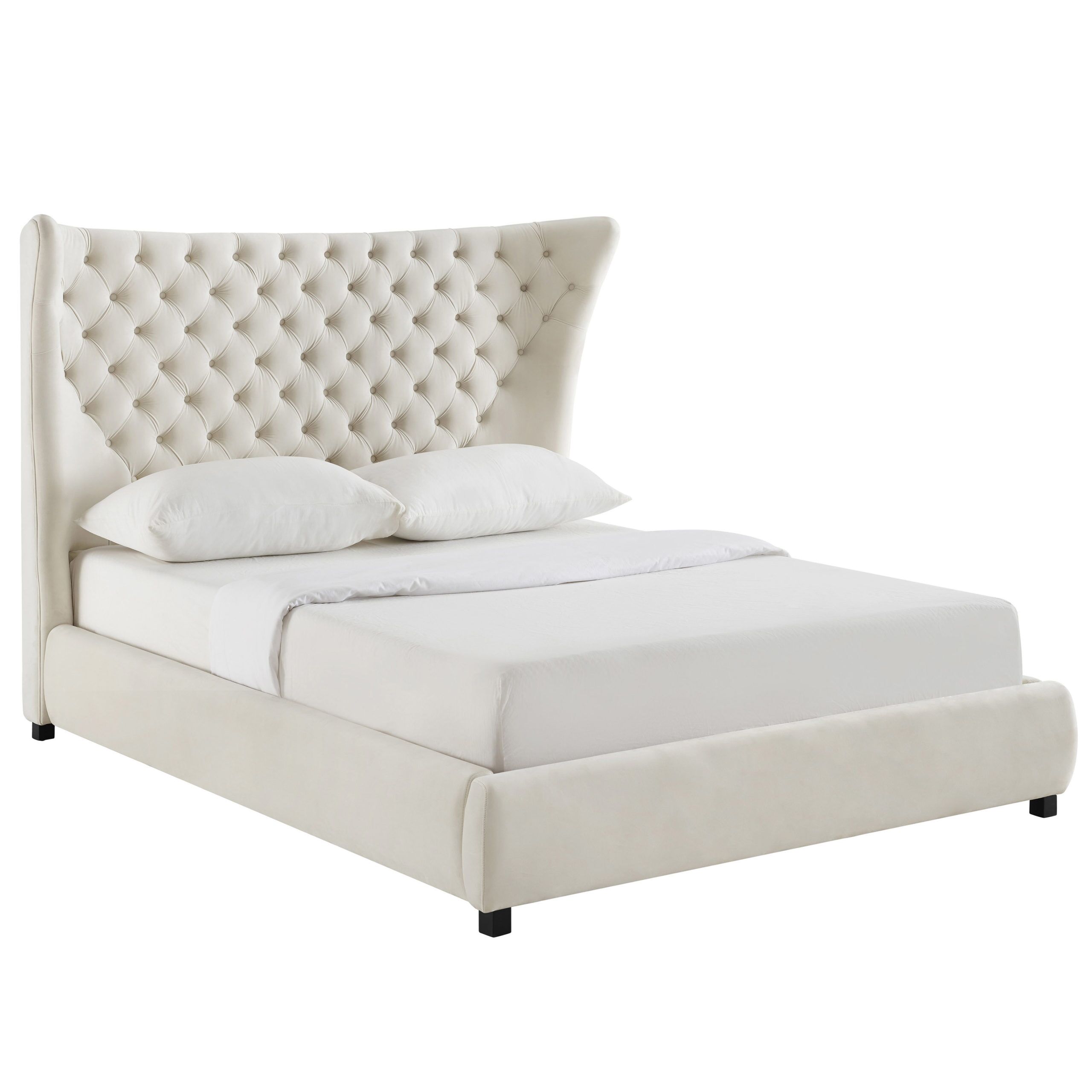 SASSY CREAM VELVET QUEEN BED