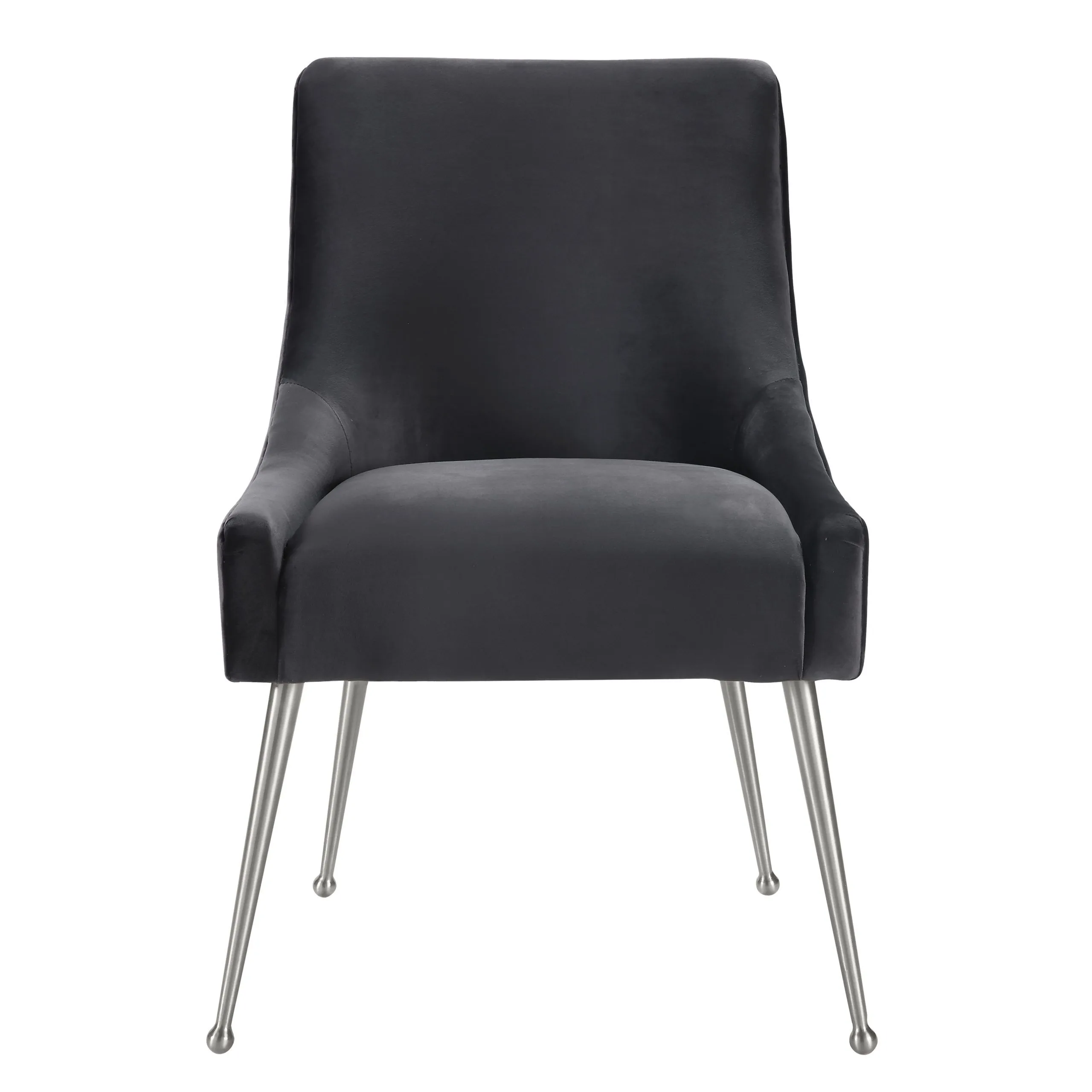 BEATRIX GREY VELVET CHAIR WITH SILVER LEGS