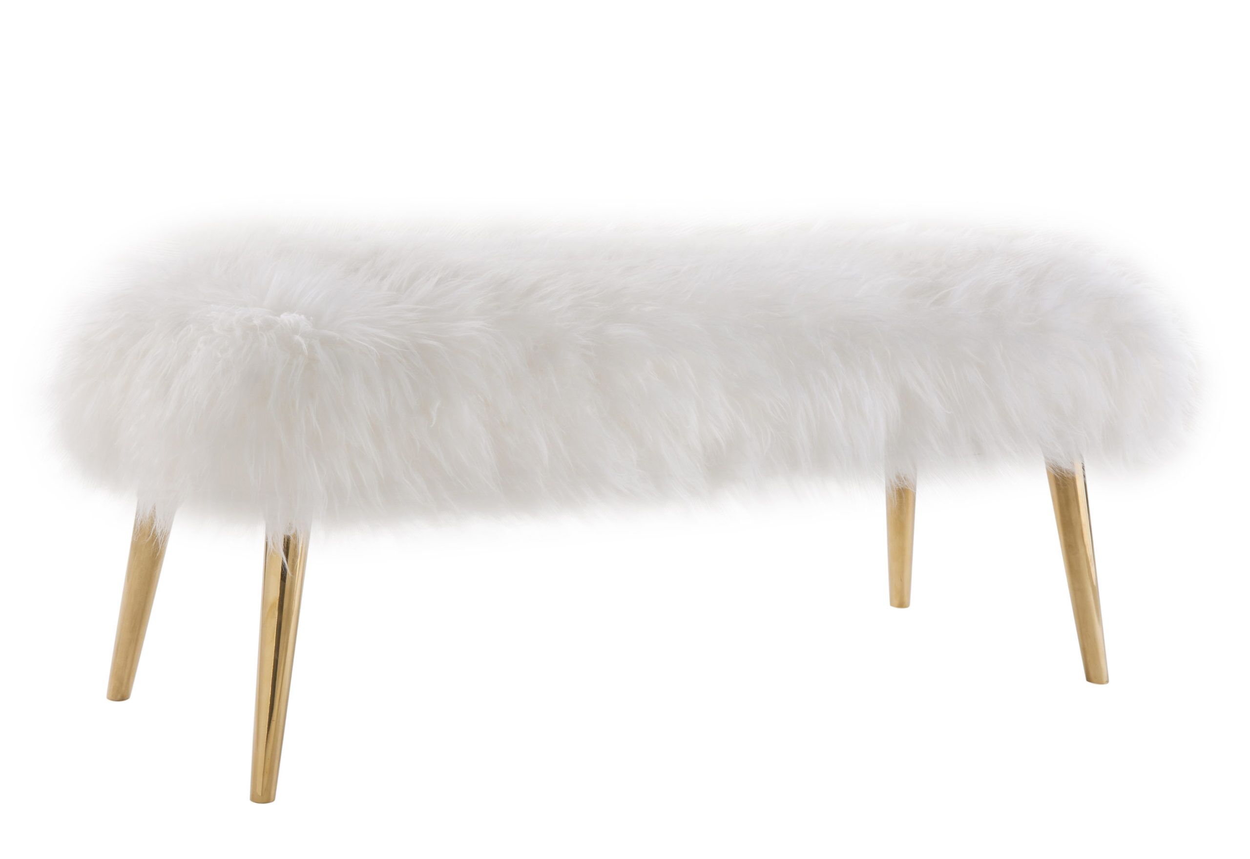 CHURRA WHITE SHEEPSKIN BENCH WITH GOLD LEGS - Image 6