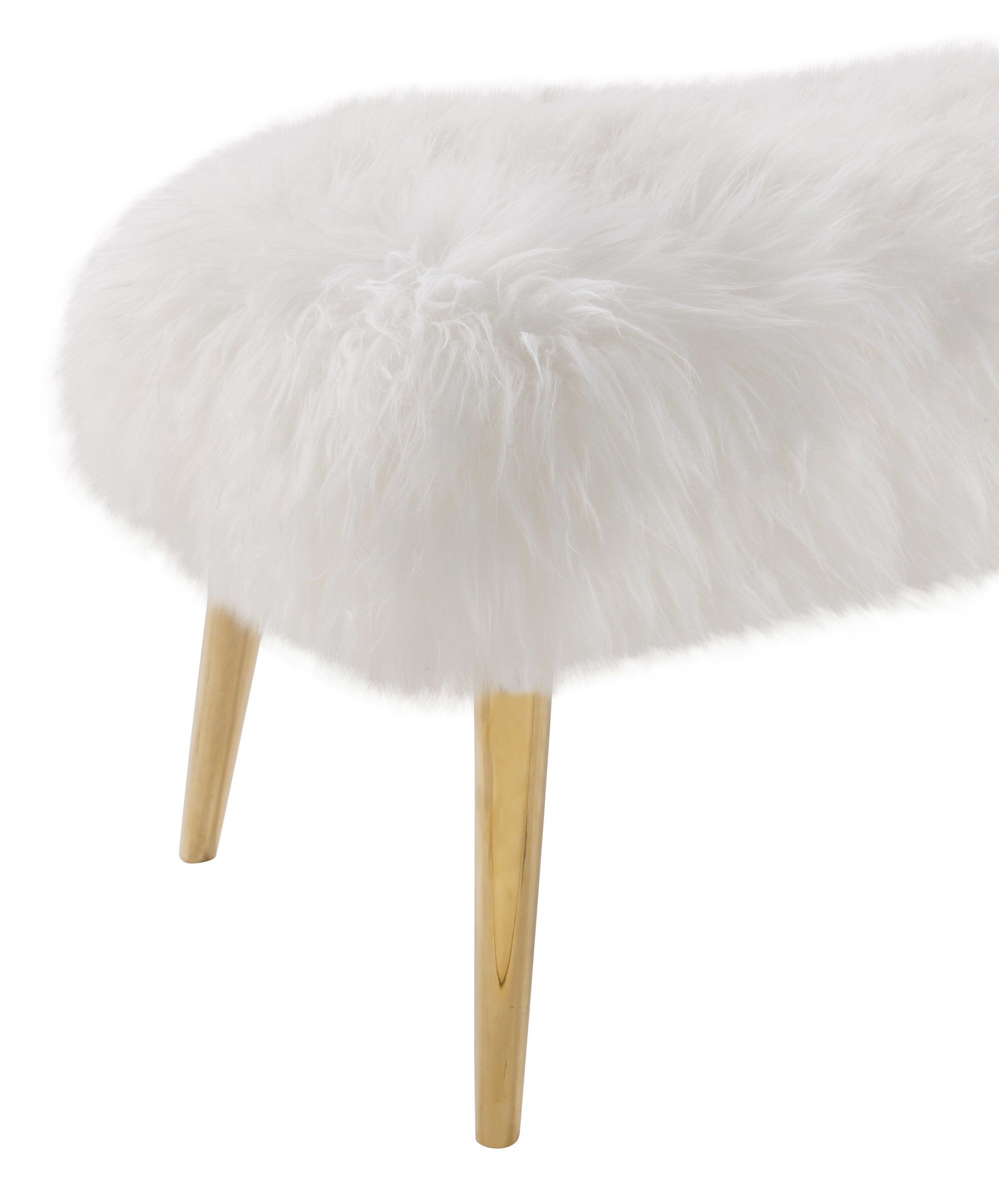 CHURRA WHITE SHEEPSKIN BENCH WITH GOLD LEGS - Image 3