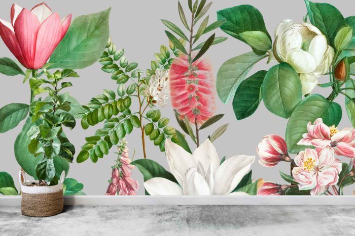 Grey & Pink Floral Wall Covering by Michele Pelafas