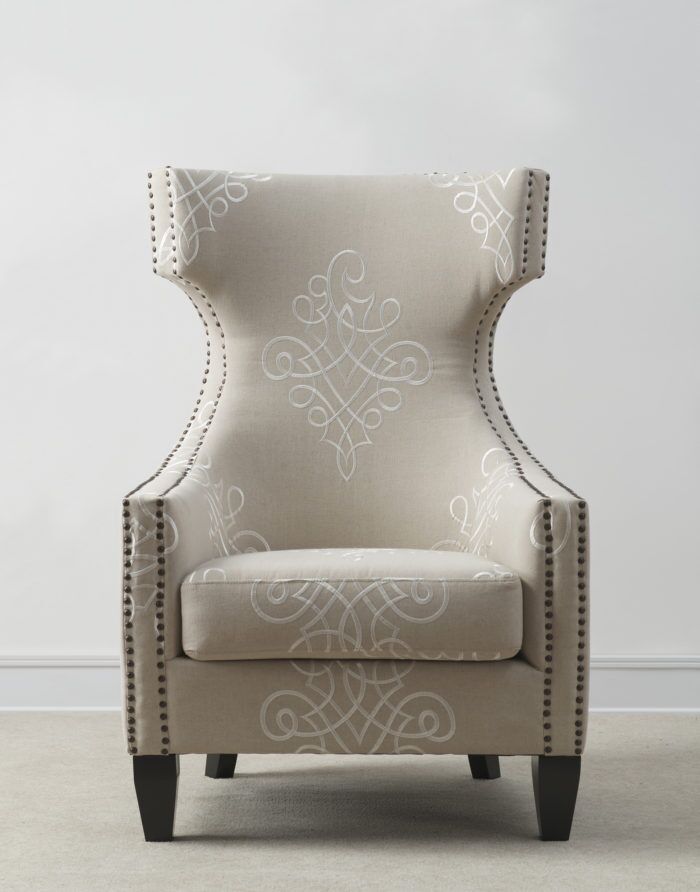 GRAMERCY EMBROIDERED LINEN WING CHAIR