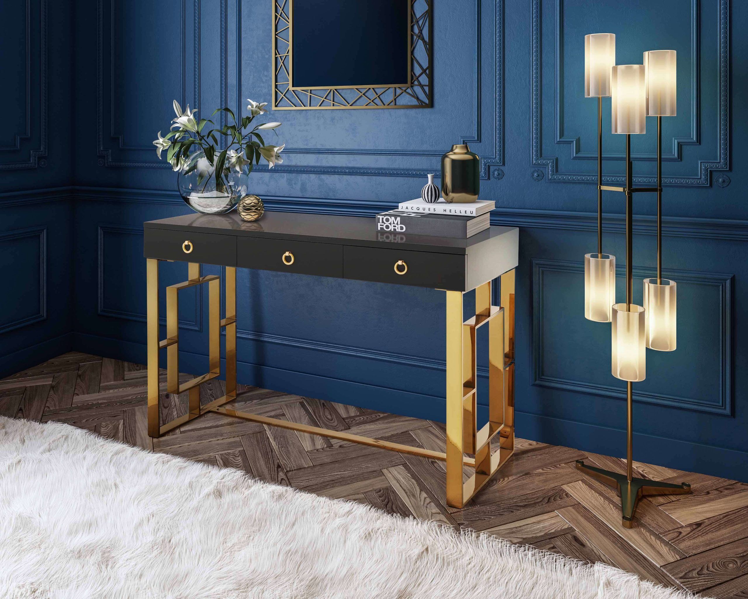 Audrey Grey Lacquer Desk with Drawers - Image 2