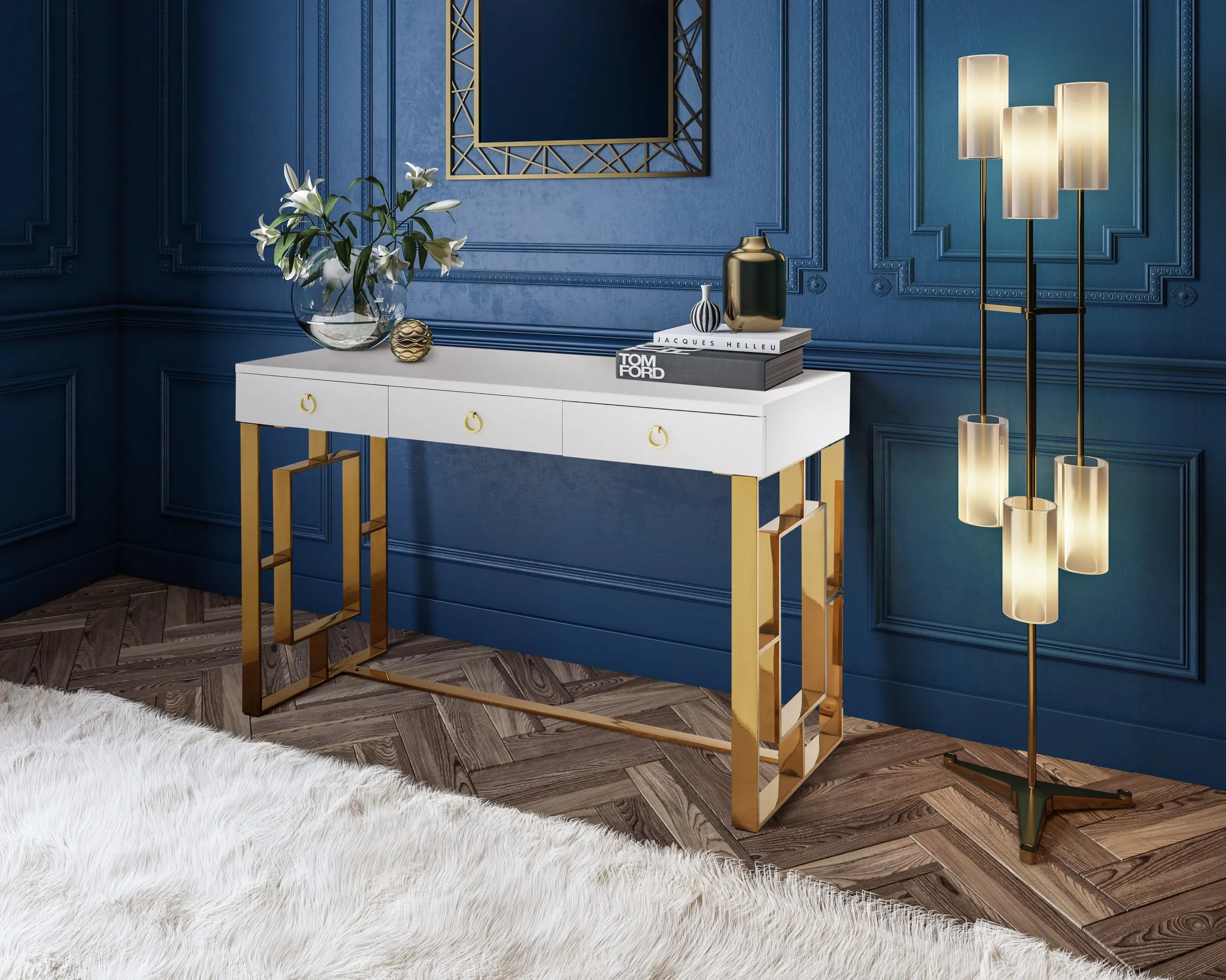 Audrey High Gloss White Lacquer Desk - Image 2