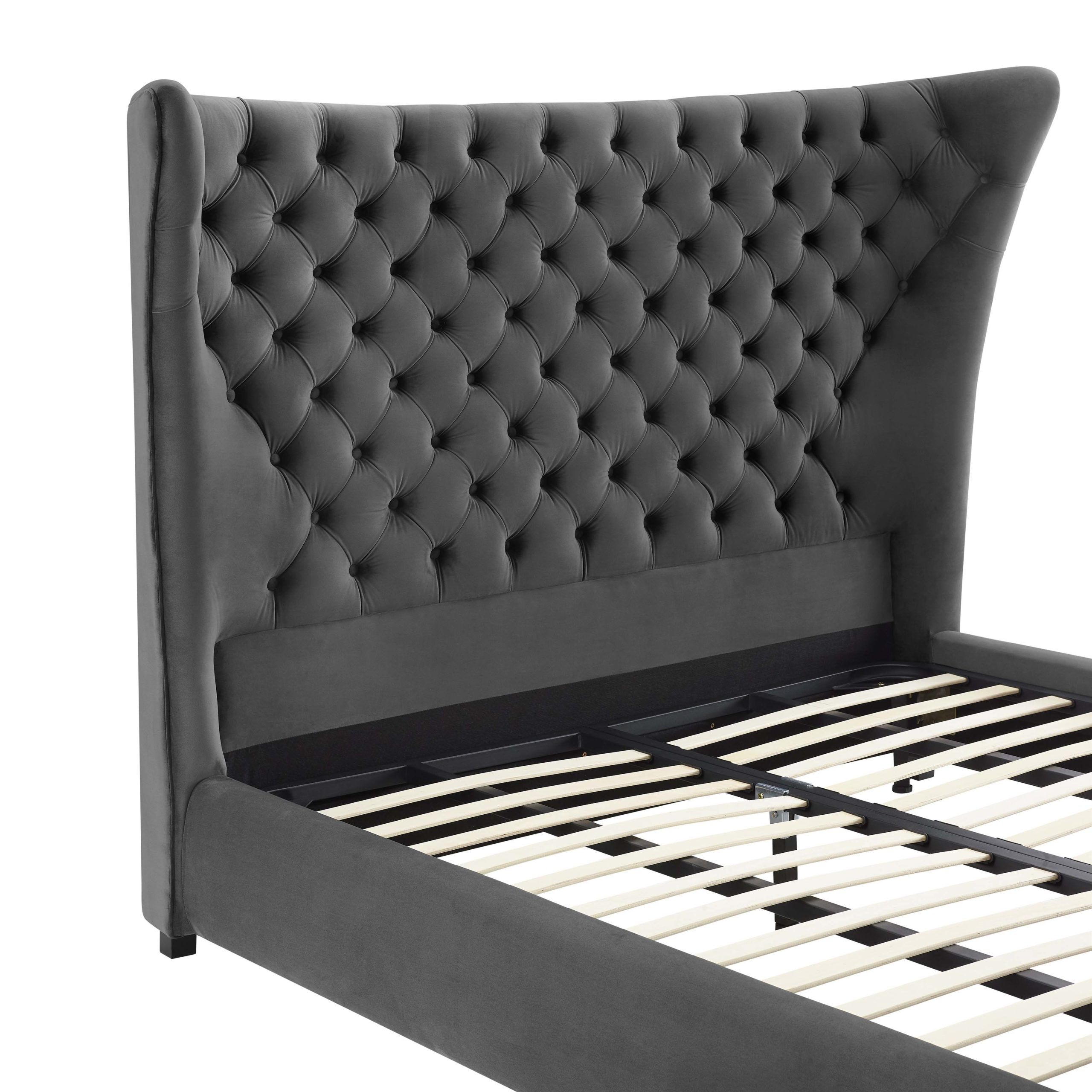 SASSY GREY VELVET QUEEN BED - Image 4