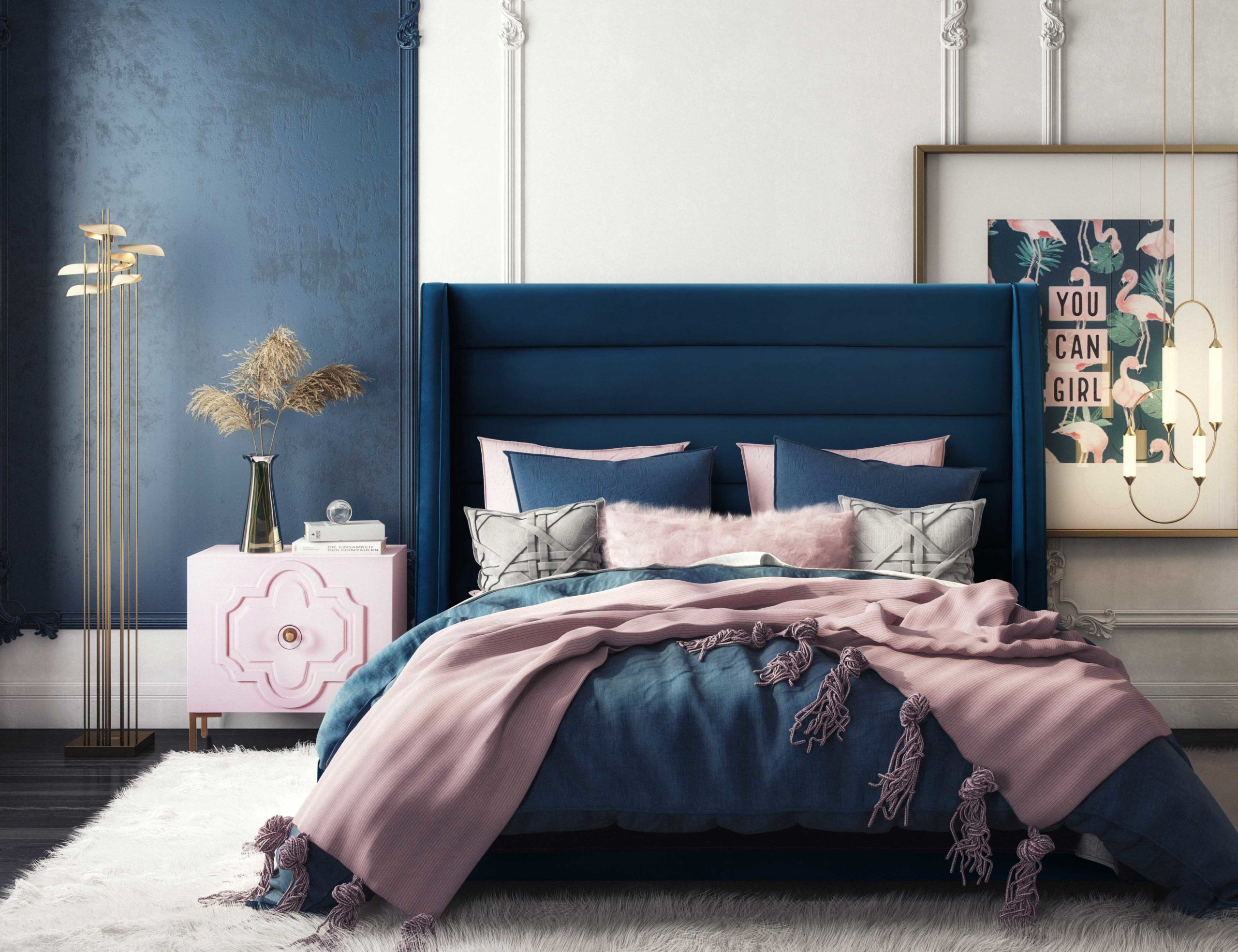 KOAH NAVY VELVET BED IN QUEEN - Image 2