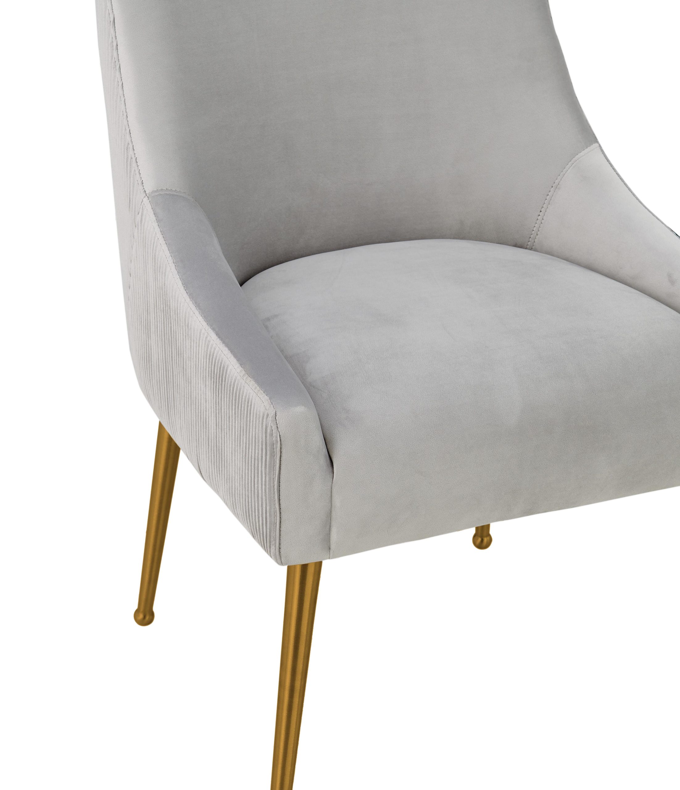 BEATRIX PLEATED LIGHT GREY VELVET SIDE CHAIR - Image 3