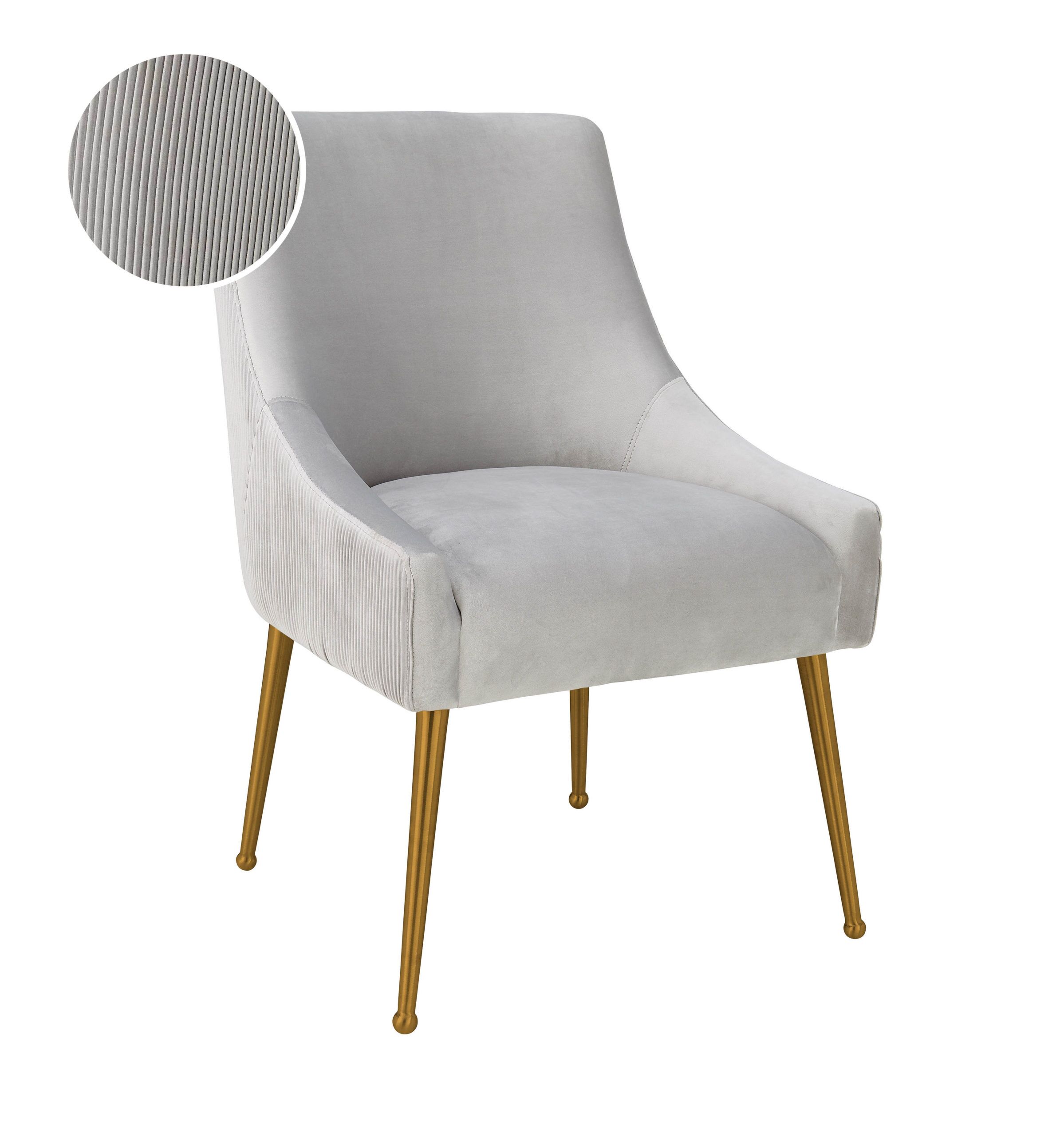 BEATRIX PLEATED LIGHT GREY VELVET SIDE CHAIR - Image 5