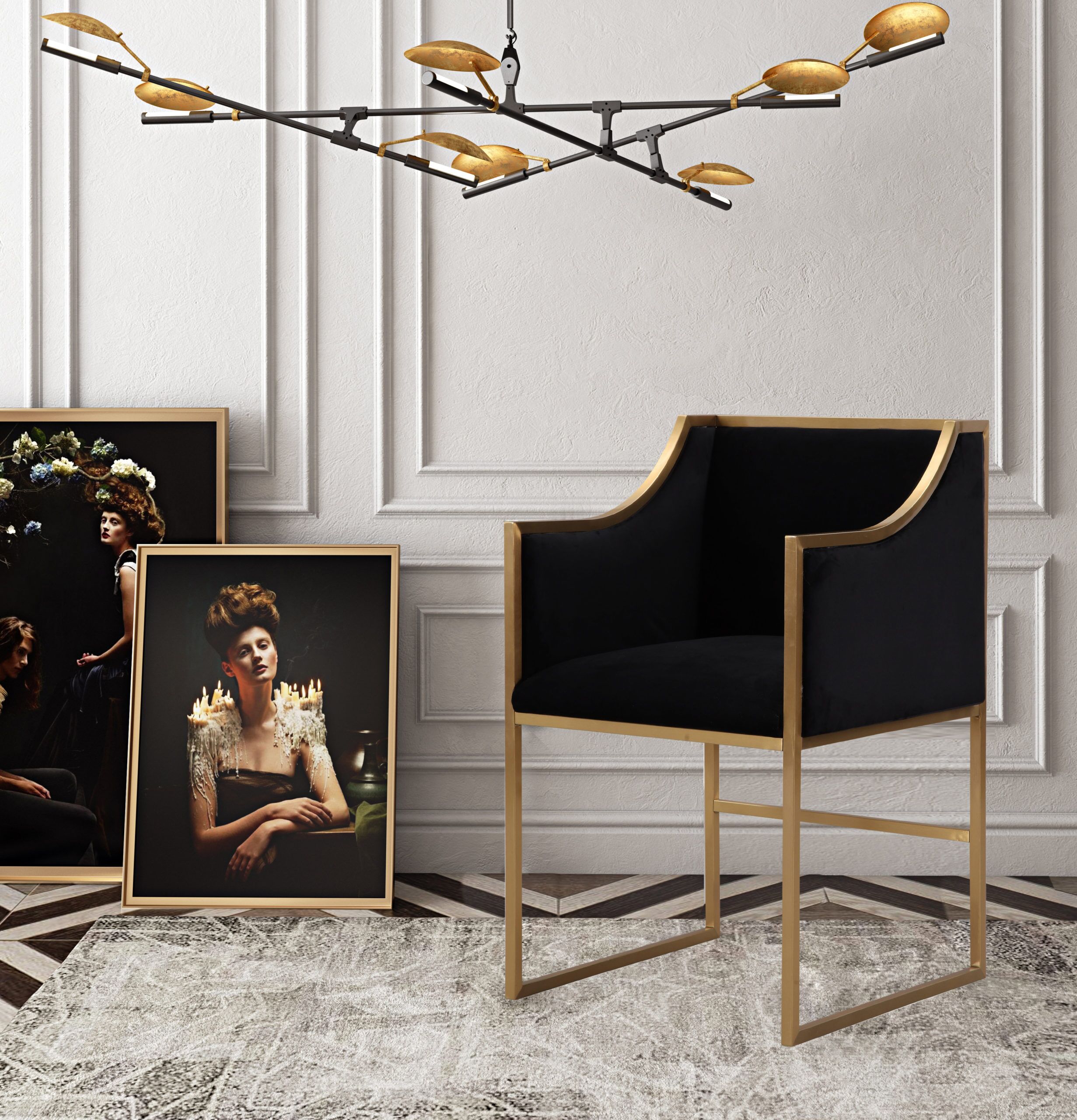 ATARA BLACK VELVET GOLD CHAIR - Image 2