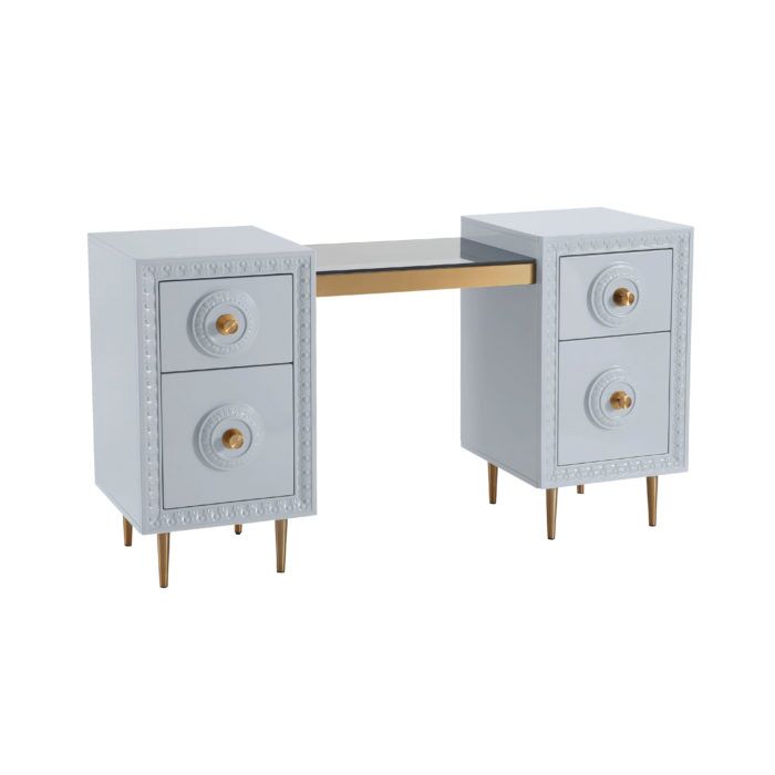 BOVEY LIGHT GREY LACQUER DESK | Michele Pelafas