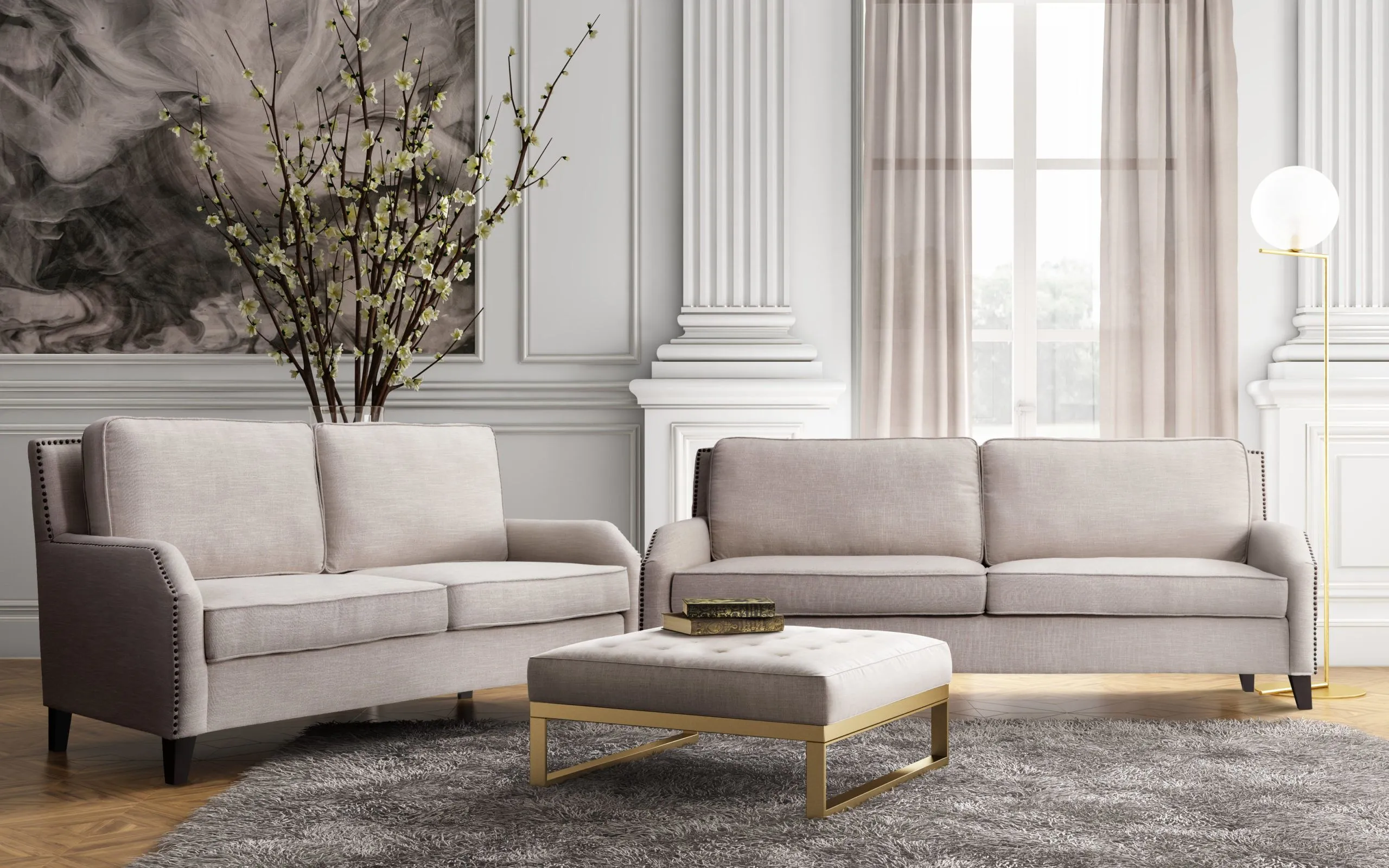 NOVA METALIC BEIGE OTTOMAN - Image 2
