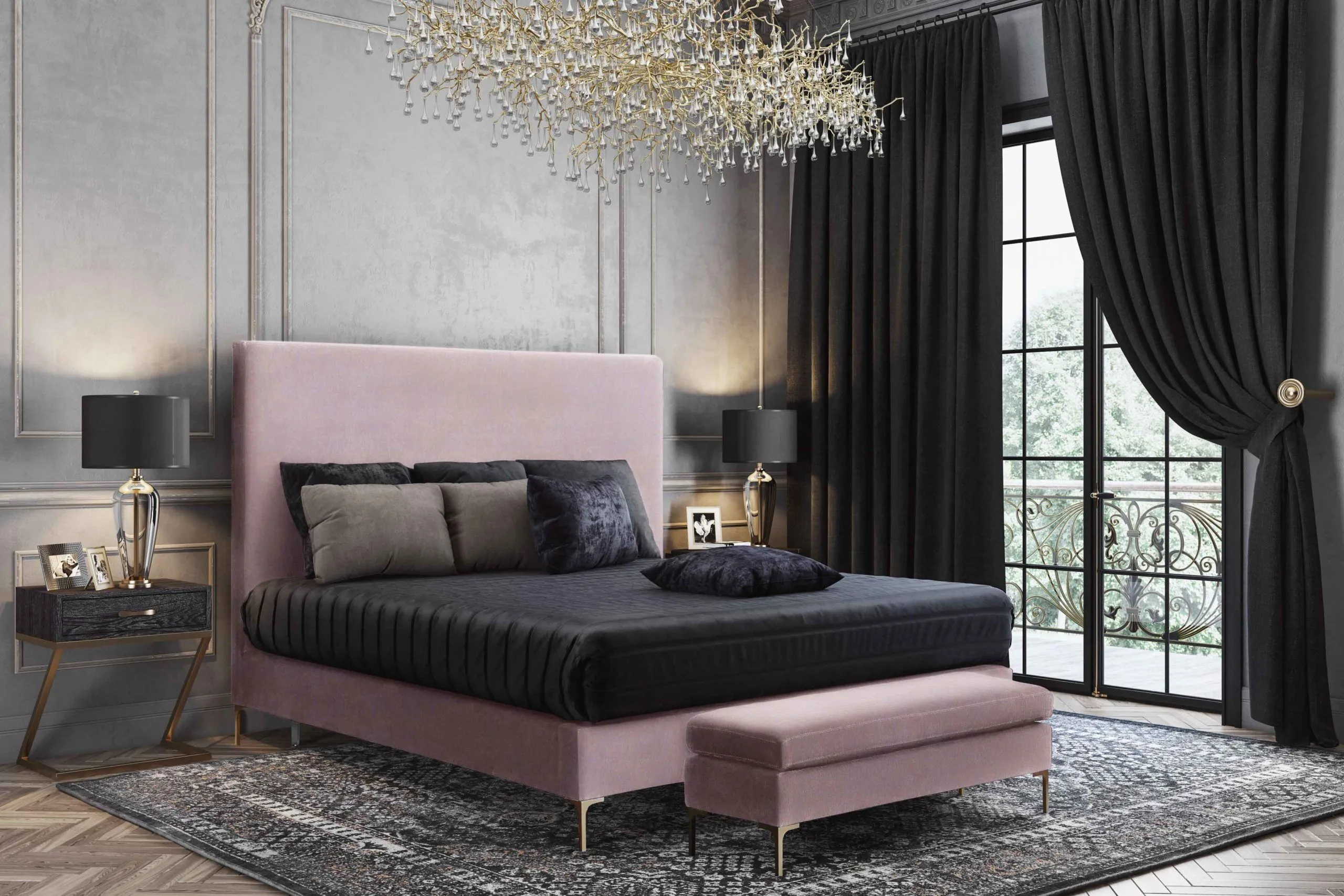 DELILAH BLUSH TEXTURED VELVET BENCH