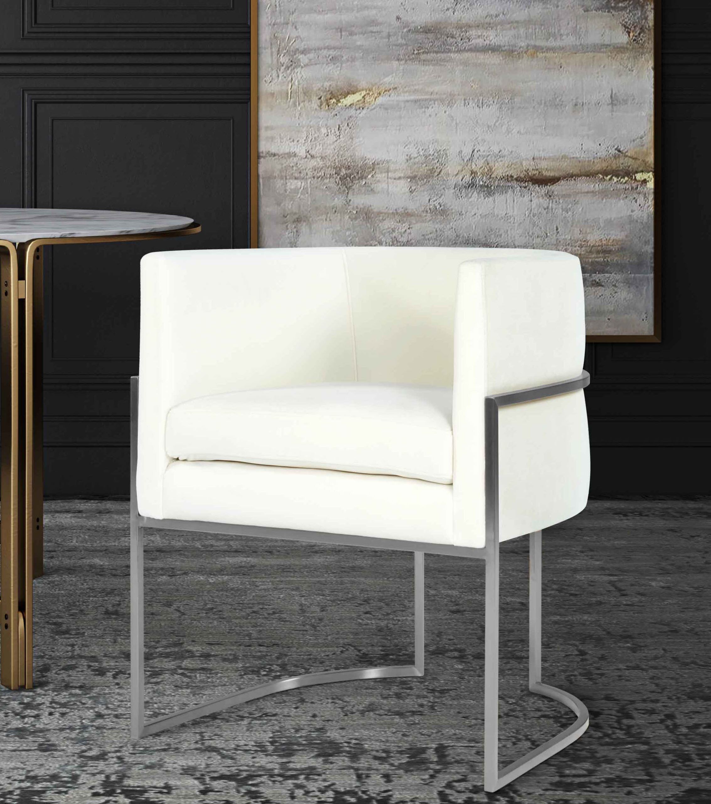 GISELLE CREAM VELVET CHAIR - SILVER FRAME - Image 7