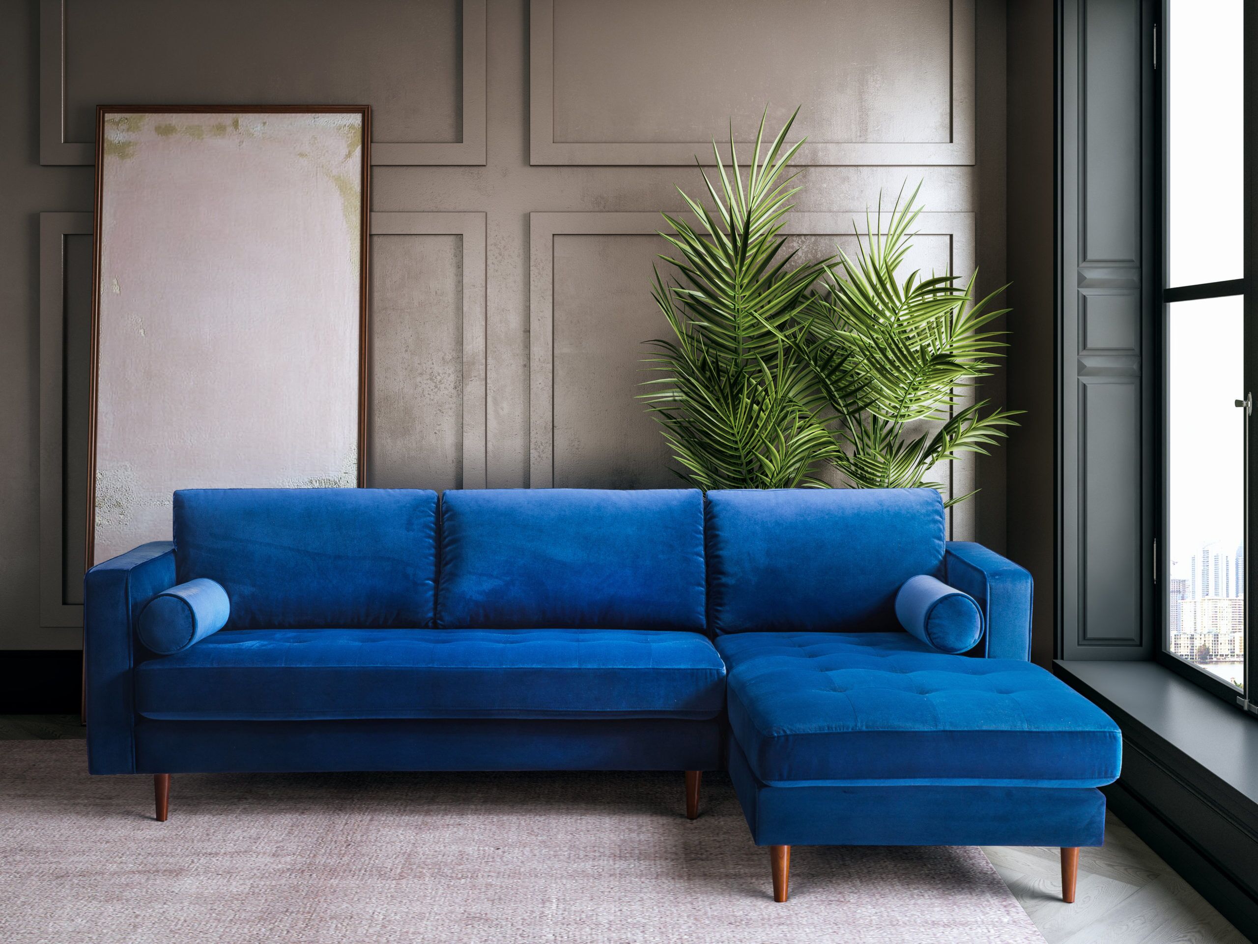 COMO NAVY VELVET SECTIONAL RAF