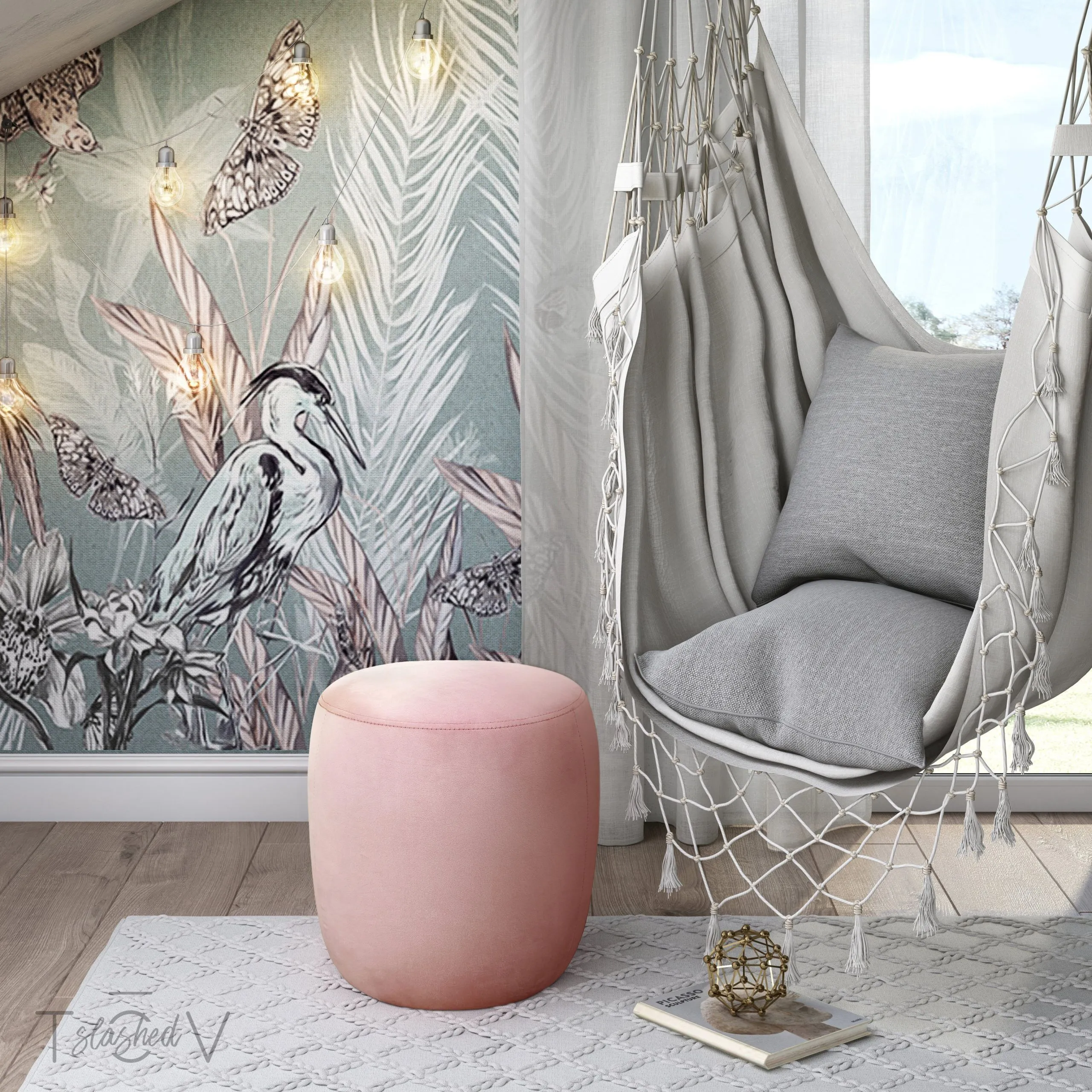 WILLOW SALMON VELVET OTTOMAN - Image 2