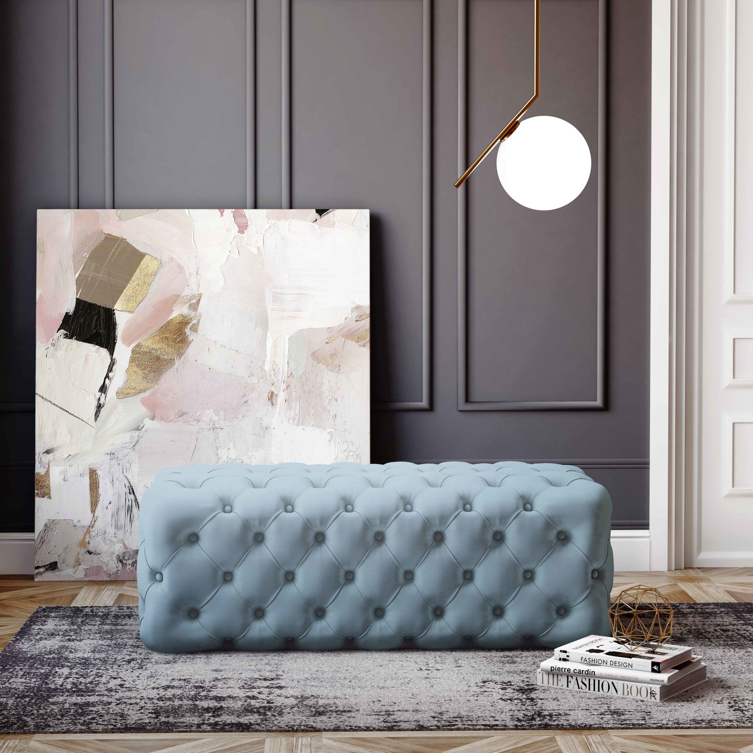 KAYLEE SEA BLUE VELVET OTTOMAN