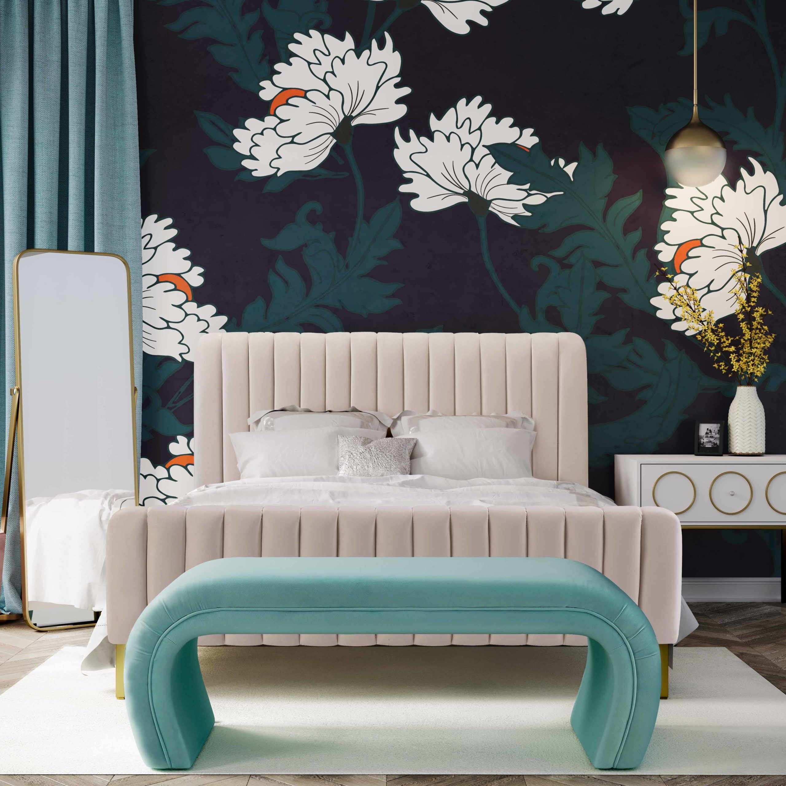 KENYA BRIGHT BLUE VELVET BENCH