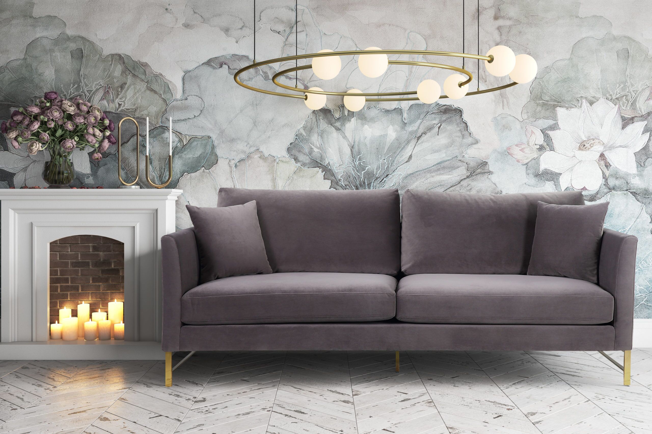 MASSI GREY VELVET SOFA