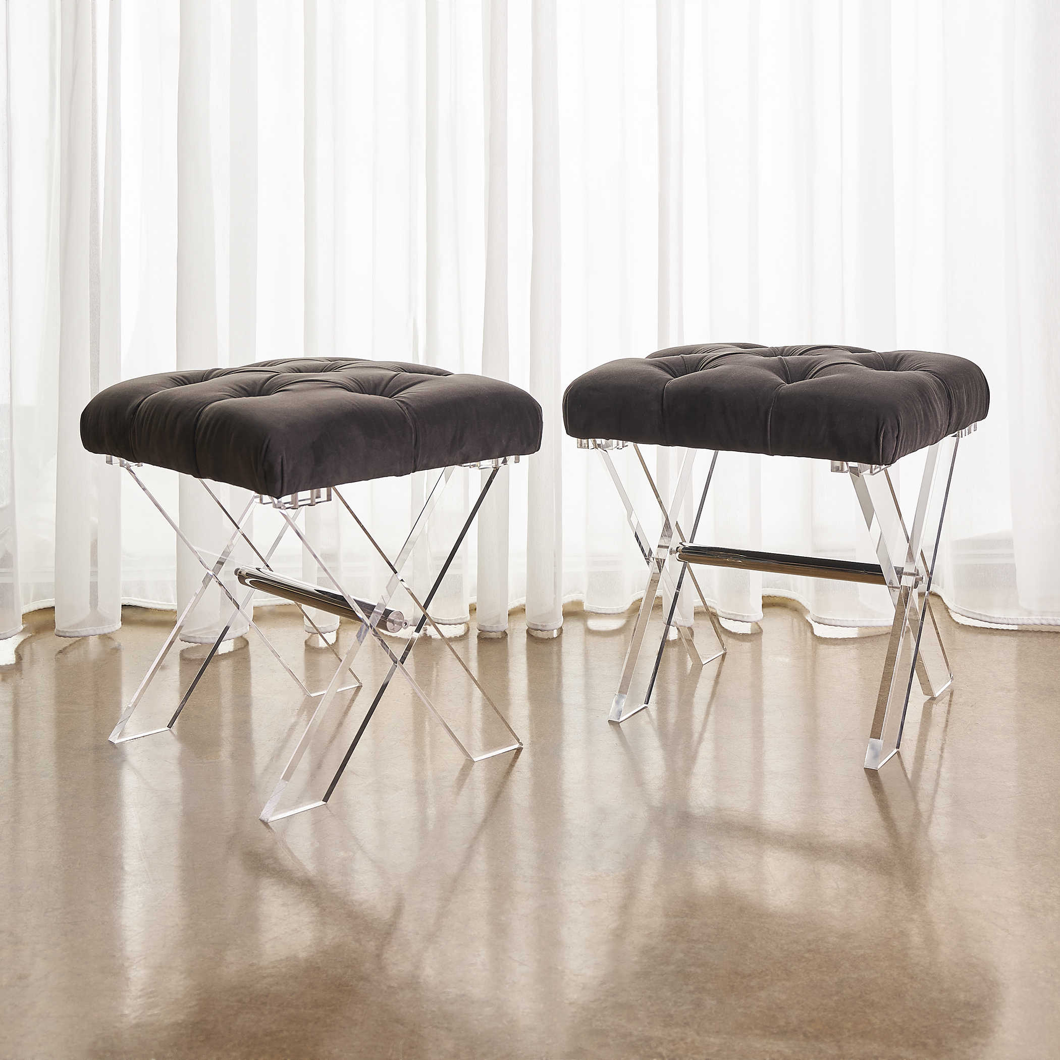 Charcoal Velvet Fermin Bench