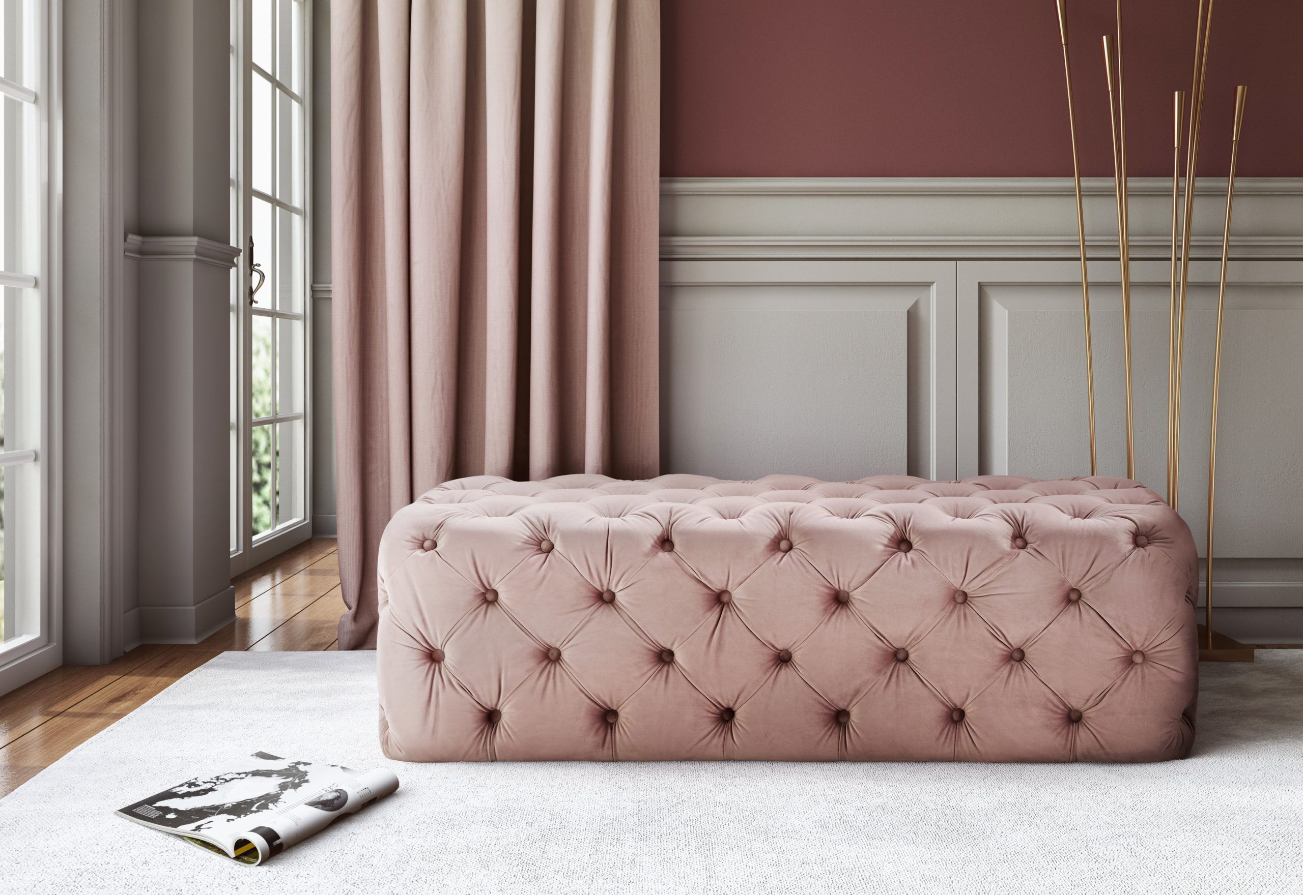 KAYLEE JUMBO MAUVE VELVET OTTOMAN