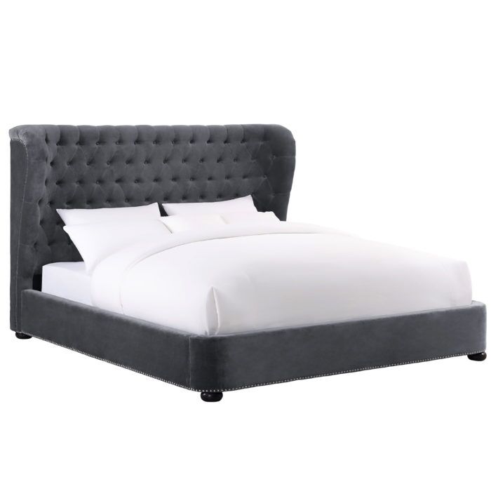 FINLEY GREY VELVET BED IN QUEEN