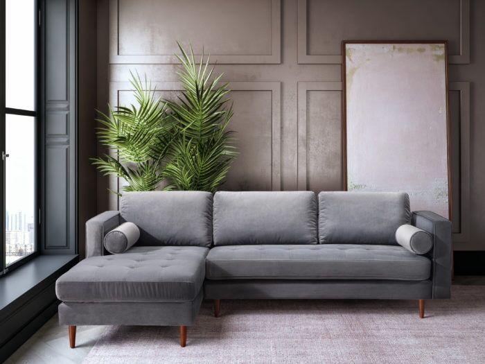 COMO GREY VELVET SECTIONAL LAF