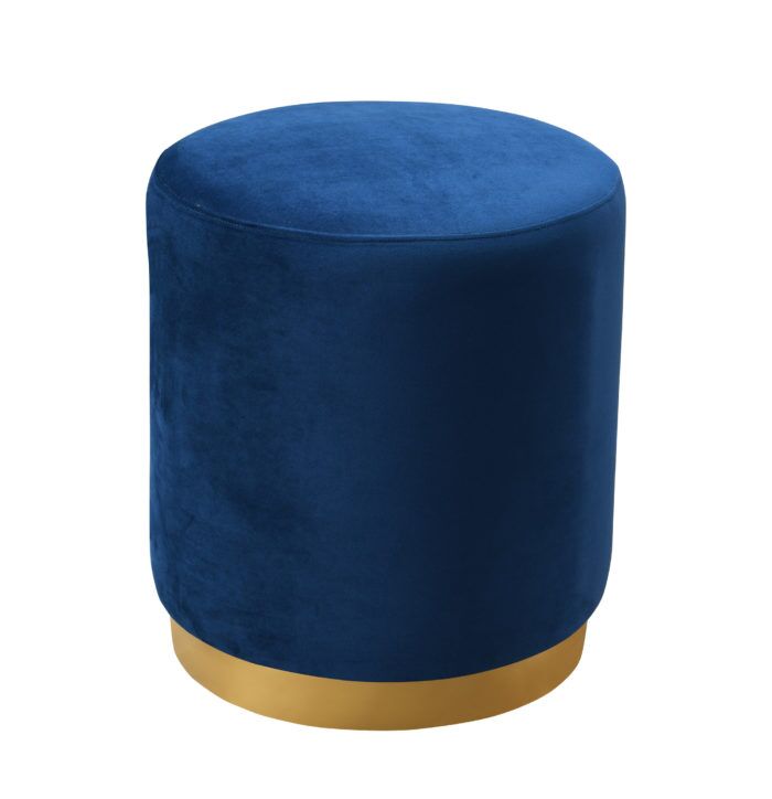OPAL NAVY VELVET OTTOMAN - GOLD BASE