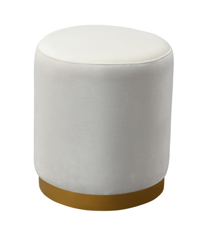 OPAL CREAM VELVET OTTOMAN - GOLD BASE