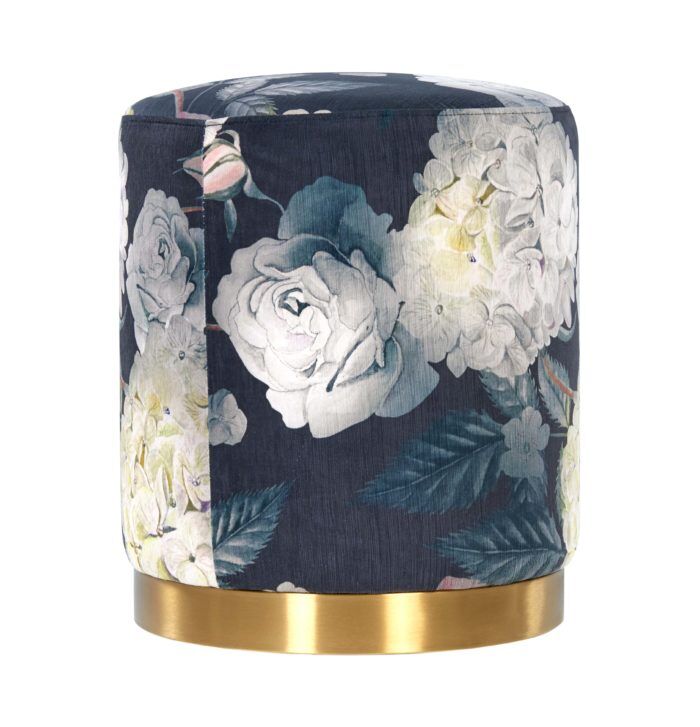 OPAL FLORAL VELVET OTTOMAN - GOLD BASE