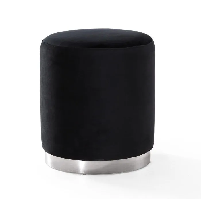 OPAL BLACK VELVET OTTOMAN -SILVER BASE