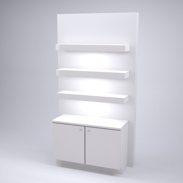 Lit-Shelf Wall Display with Storage