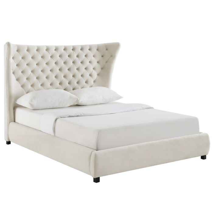 SASSY CREAM VELVET QUEEN BED