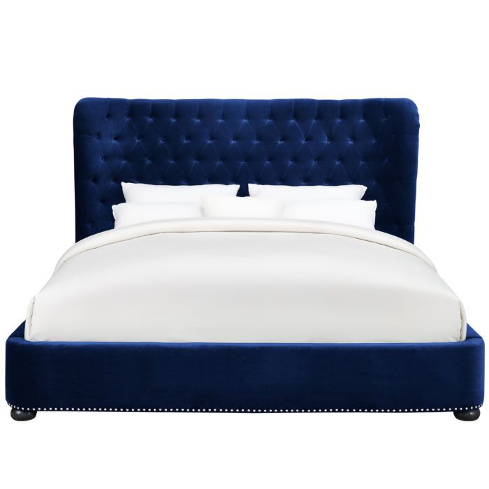 FINLEY BLUE VELVET BED IN QUEEN