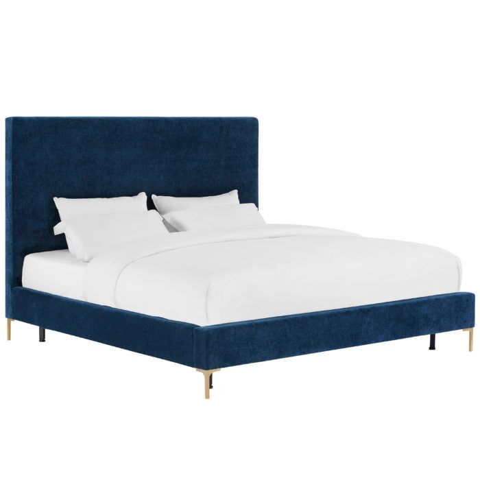 DELILAH NAVY TEXTURED VELVET BED IN QUEEN