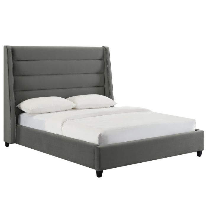 KOAH GREY VELVET BED IN QUEEN