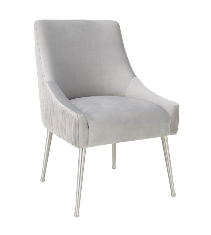 BEATRIX PLEATED LIGHT GREY VELVET CHAIR - SILVER LEGS