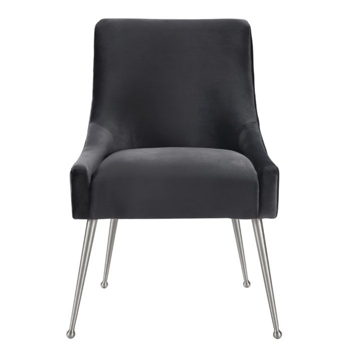 BEATRIX GREY VELVET CHAIR WITH SILVER LEGS