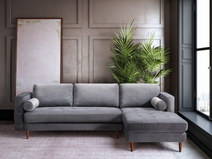 COMO GREY VELVET SECTIONAL RAF