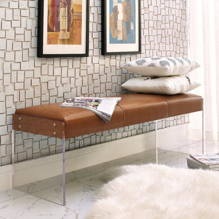 Envy Acrylic Bench With Brown Leather