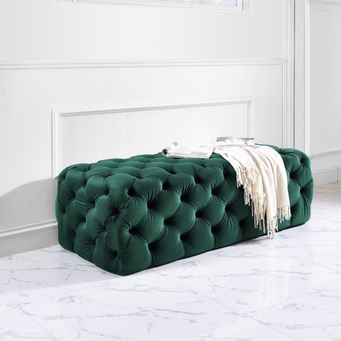 KAYLEE JUMBO GREEN VELVET OTTOMAN