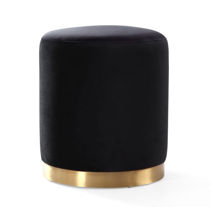OPAL BLACK VELVET OTTOMAN - GOLD BASE