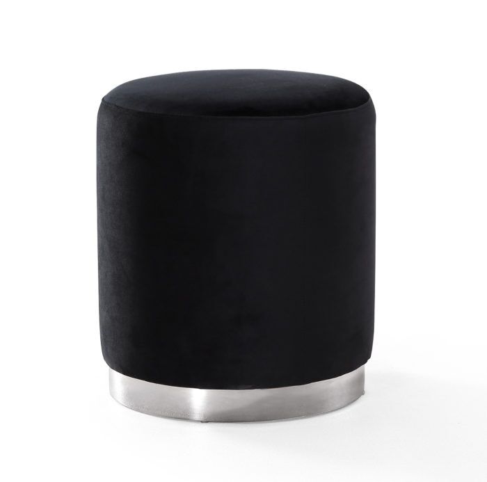 OPAL BLACK VELVET OTTOMAN -SILVER BASE