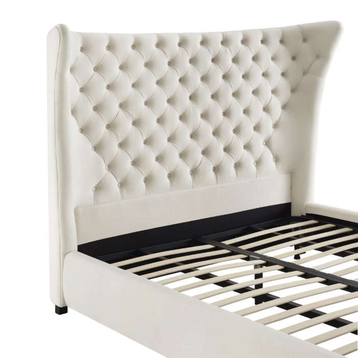 SASSY CREAM VELVET QUEEN BED - Image 3