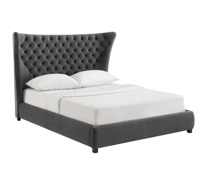 SASSY GREY VELVET QUEEN BED