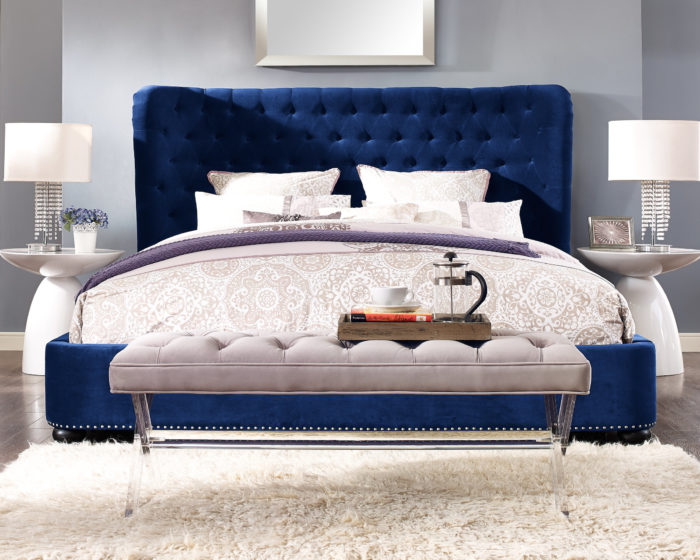 FINLEY BLUE VELVET BED IN QUEEN - Image 2