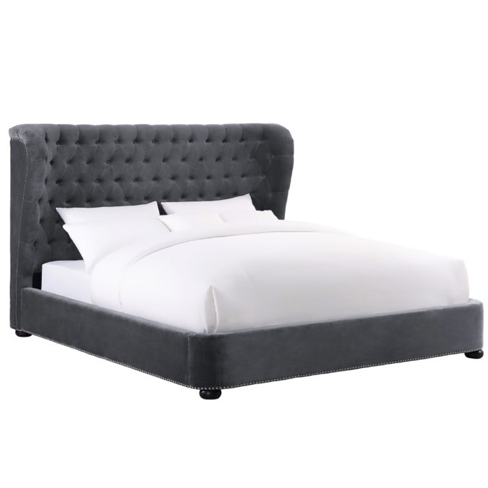 FINLEY GREY VELVET BED IN QUEEN