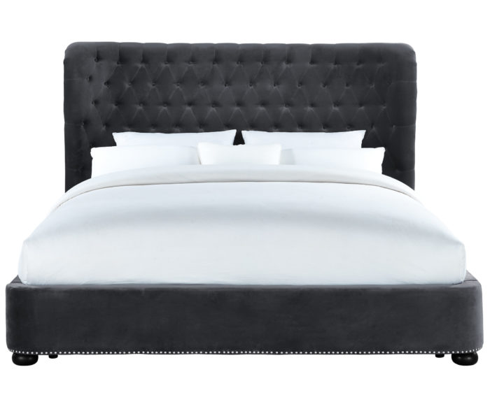 FINLEY GREY VELVET BED IN QUEEN - Image 3